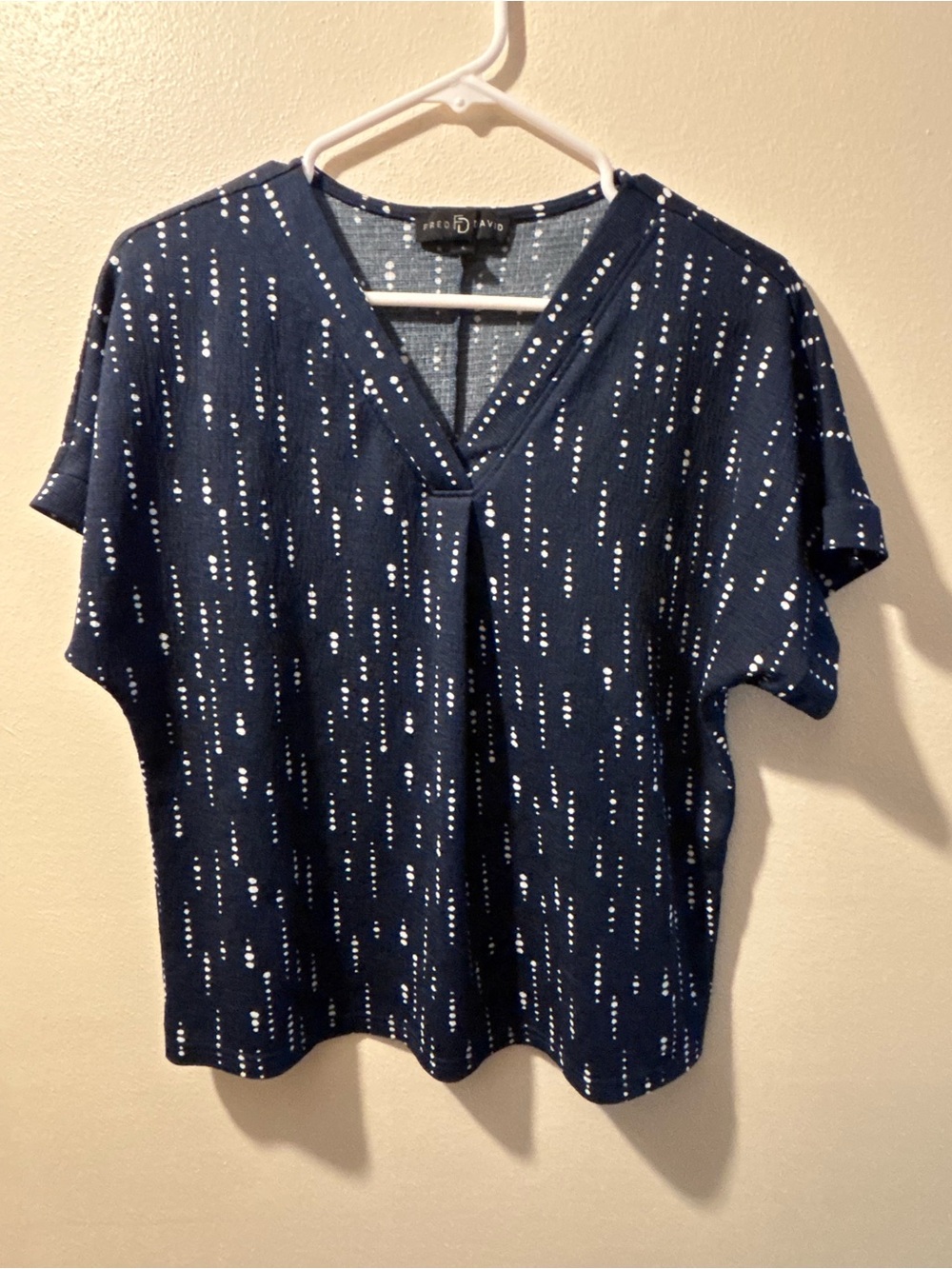 Fred David Navy Abstract Print Split Neck Short Sleeve Top Size Small